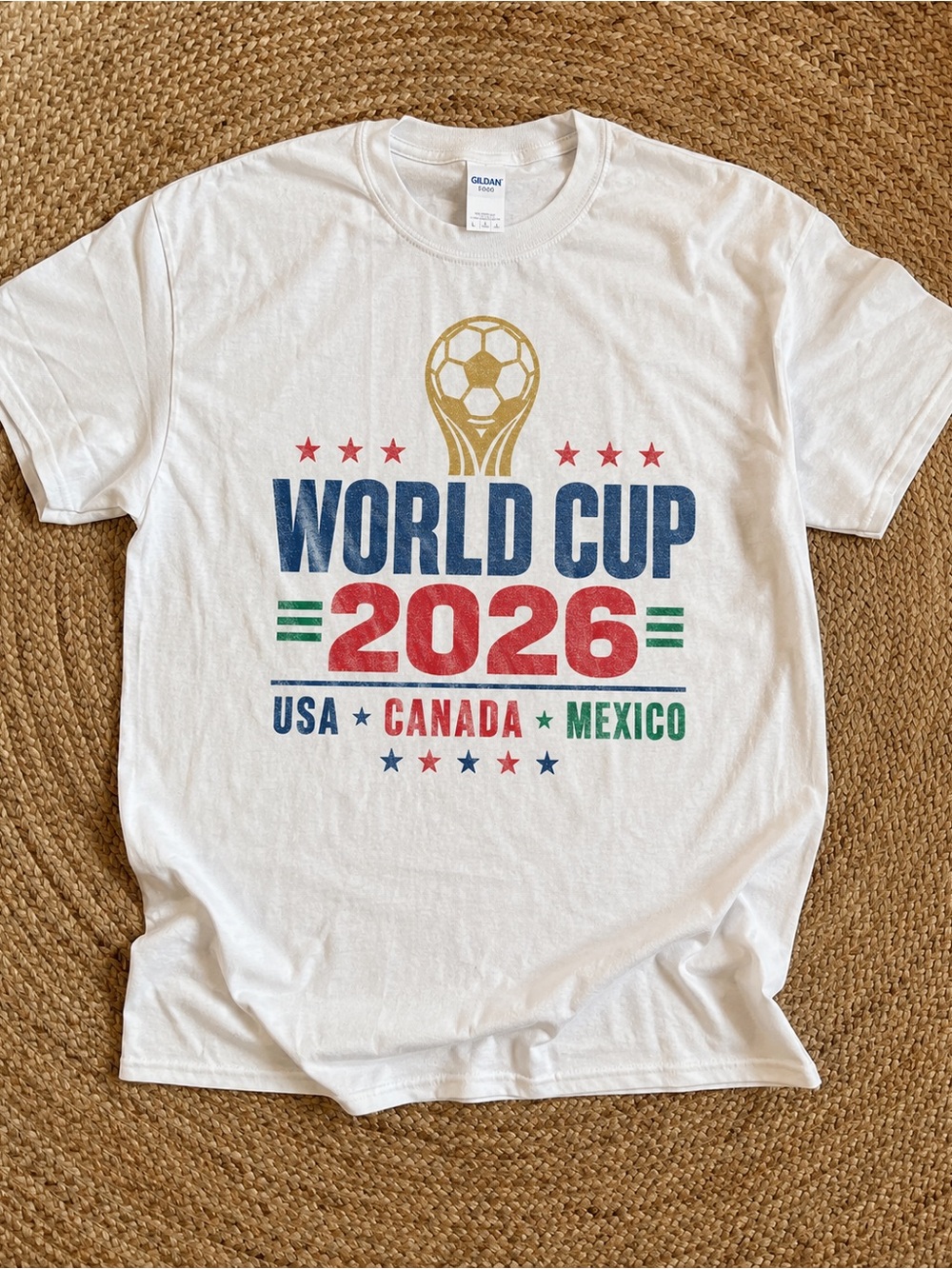 Gildan White World Cup 2026 USA Canada Mexico Graphic Tee